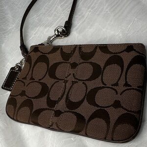 Coach Signature C jacquard Wristlet - Brown Monogram Canvas and Leather